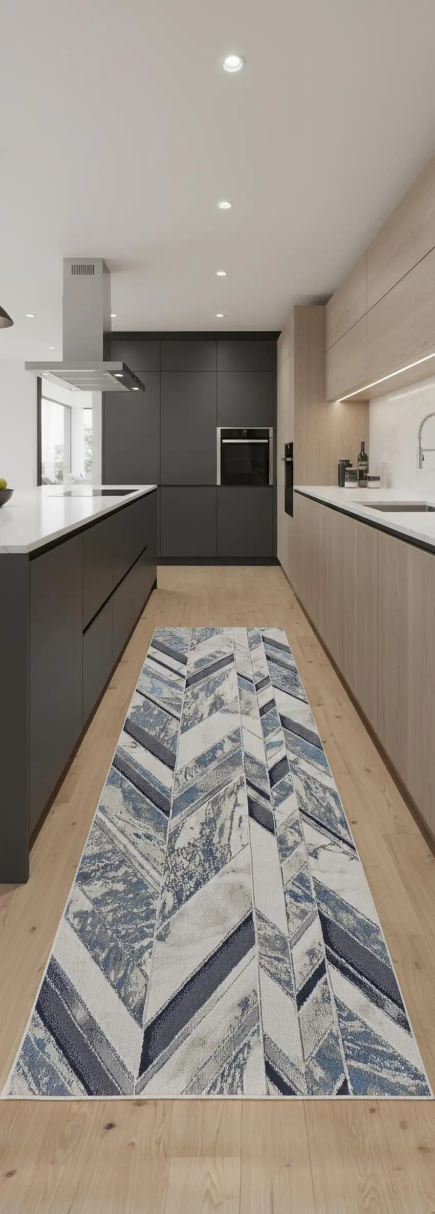 8' Ivory Blue And Gray Chevron Power Loom Distressed Runner Rug Photo 1