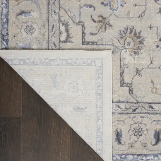 8' Ivory Blue And Gray Floral Non Skid Runner Rug Photo 9