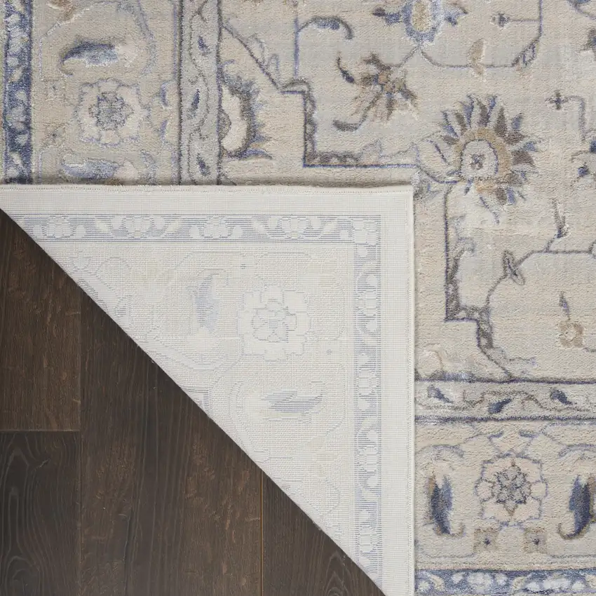 8' Ivory Blue And Gray Floral Non Skid Runner Rug Photo 9