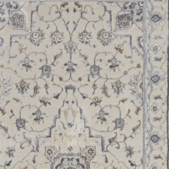 8' Ivory Blue And Gray Floral Non Skid Runner Rug Photo 5