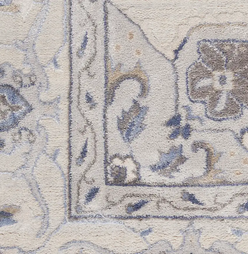 8' Ivory Blue And Gray Floral Non Skid Runner Rug Photo 2