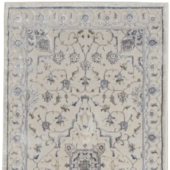 8' Ivory Blue And Gray Floral Non Skid Runner Rug Photo 6