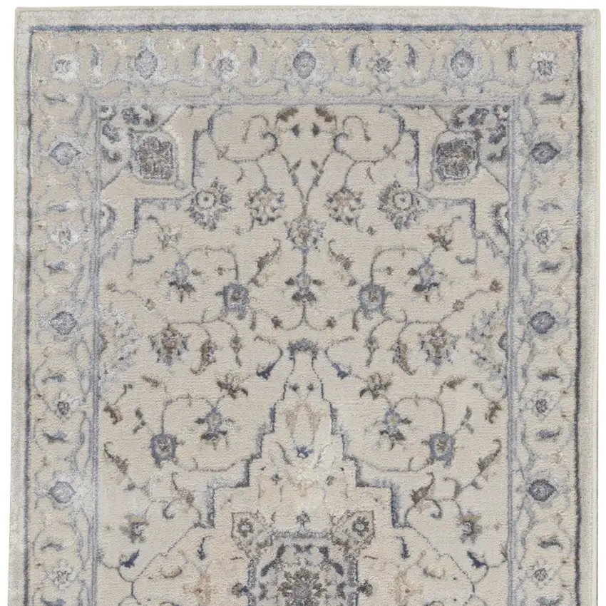 8' Ivory Blue And Gray Floral Non Skid Runner Rug Photo 6