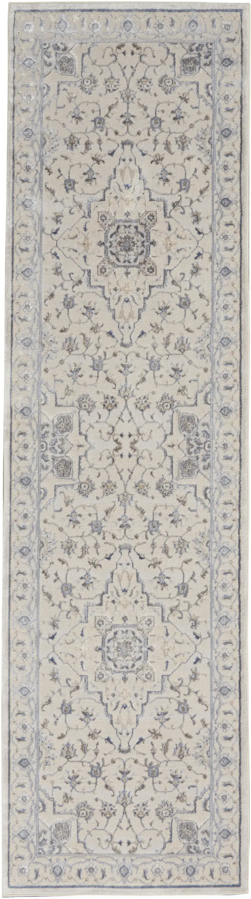 8' Ivory Blue And Gray Floral Non Skid Runner Rug Photo 4