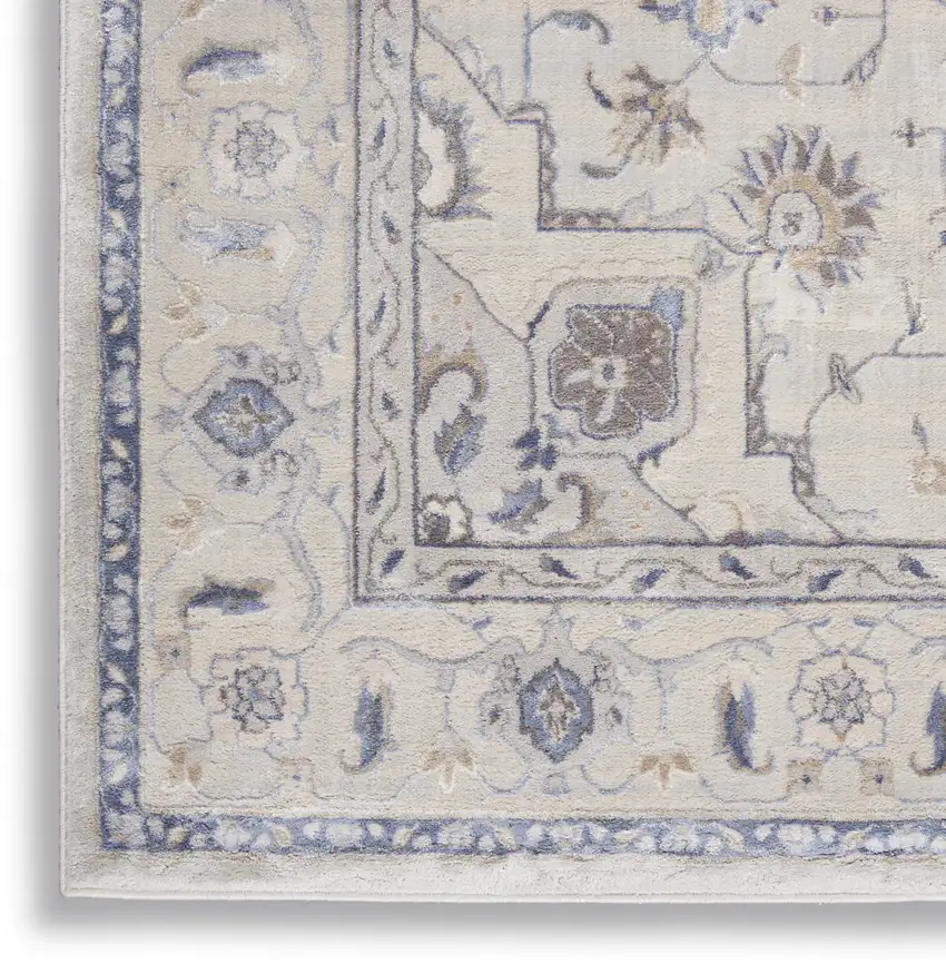 8' Ivory Blue And Gray Floral Non Skid Runner Rug Photo 8