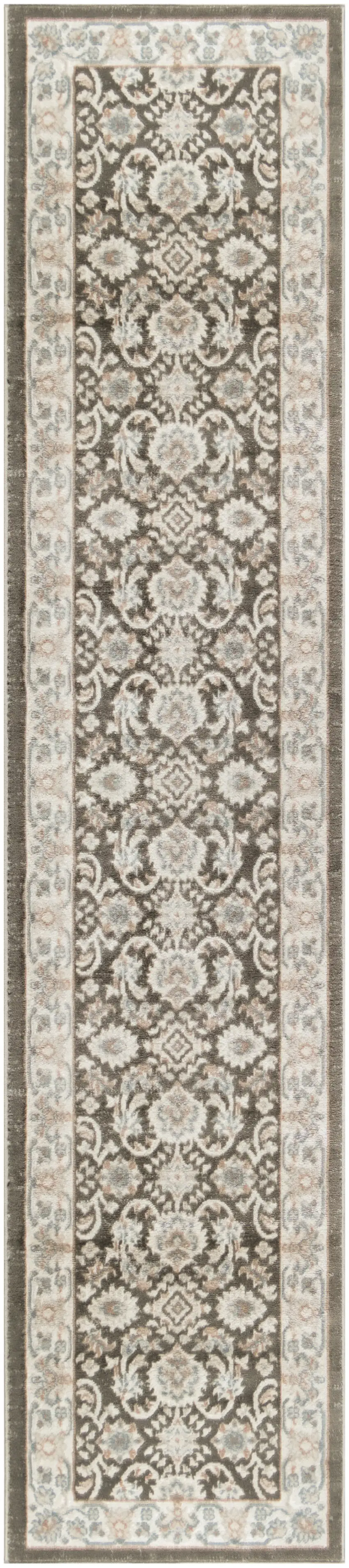 8' Ivory Blue And Gray Floral Runner Rug Photo 3
