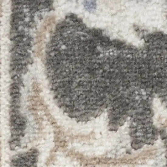 8' Ivory Blue And Gray Floral Runner Rug Photo 7