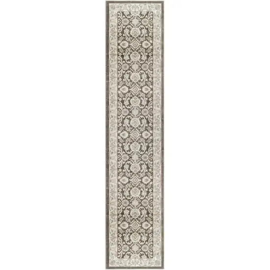 8' Ivory Blue And Gray Floral Runner Rug Photo 4