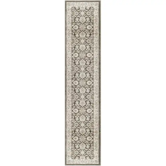 8' Ivory Blue And Gray Floral Runner Rug Photo 2