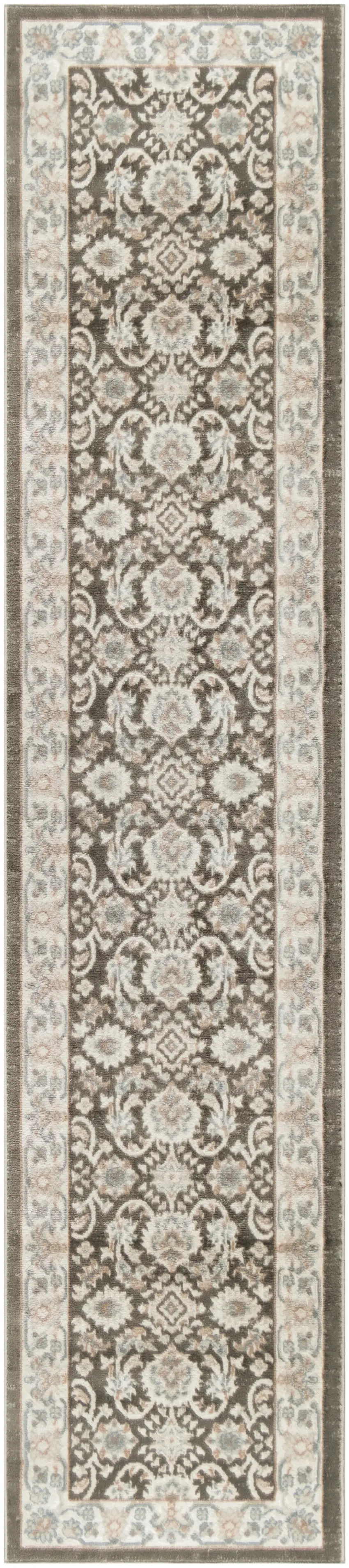 8' Ivory Blue And Gray Floral Runner Rug Photo 2