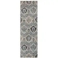 Photo of 8' Ivory Blue And Gray Floral Stain Resistant Runner Rug