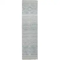 Photo of 10' Ivory Blue And Gray Geometric Hand Knotted Runner Rug