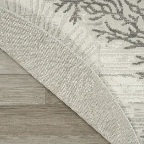 5' Ivory Blue And Gray Seashell and Coral Non Skid Round Rug Photo 9