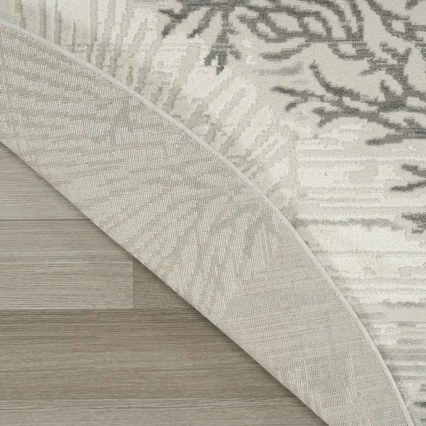 5' Ivory Blue And Gray Seashell and Coral Non Skid Round Rug Photo 9