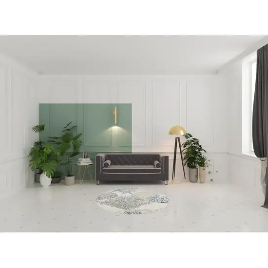 5' Ivory Blue And Gray Seashell and Coral Non Skid Round Rug Photo 1