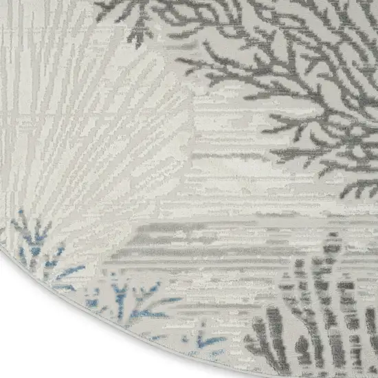 8' Ivory Blue And Gray Seashell and Coral Non Skid Round Rug Photo 9