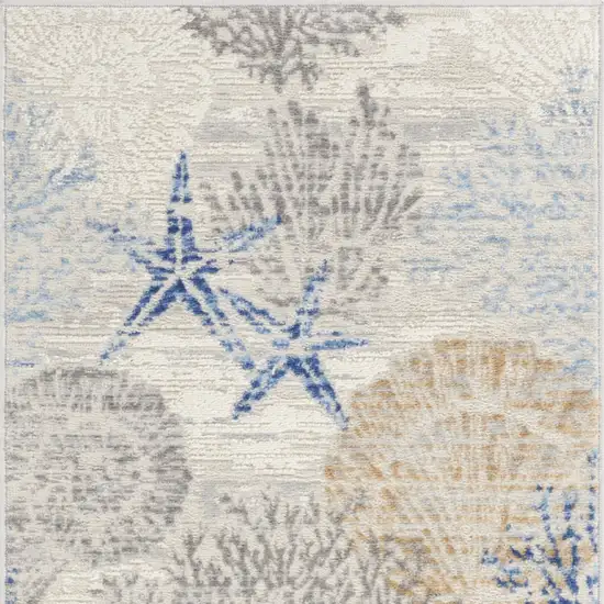 8' Ivory Blue And Gray Seashell and Coral Non Skid Runner Rug Photo 7