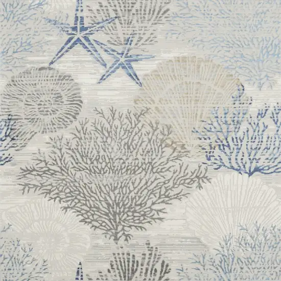 5' Ivory Blue And Gray Seashell and Coral Non Skid Square Rug Photo 5