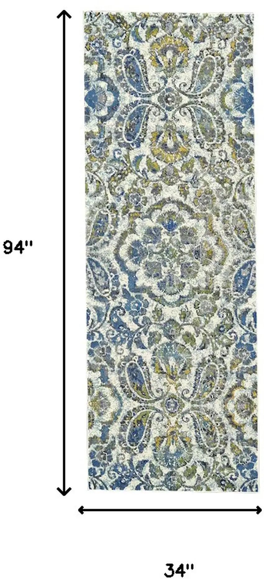 8' Ivory Blue And Green Floral Stain Resistant Runner Rug Photo 3