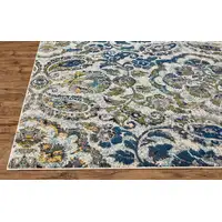 Photo of 8' Ivory Blue And Green Floral Stain Resistant Runner Rug
