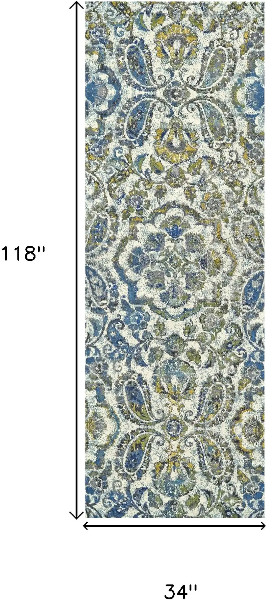 10' Ivory Blue And Green Floral Stain Resistant Runner Rug Photo 3
