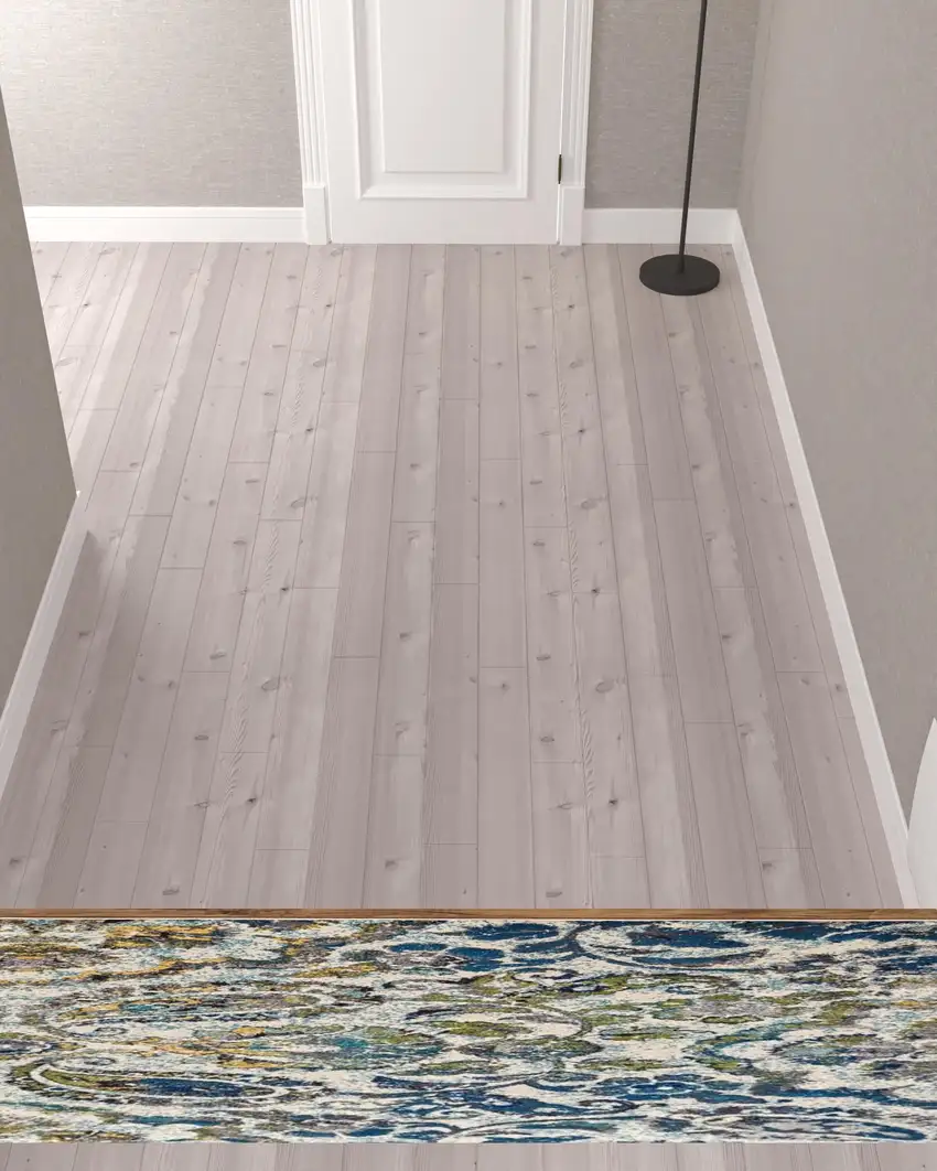 10' Ivory Blue And Green Floral Stain Resistant Runner Rug Photo 2