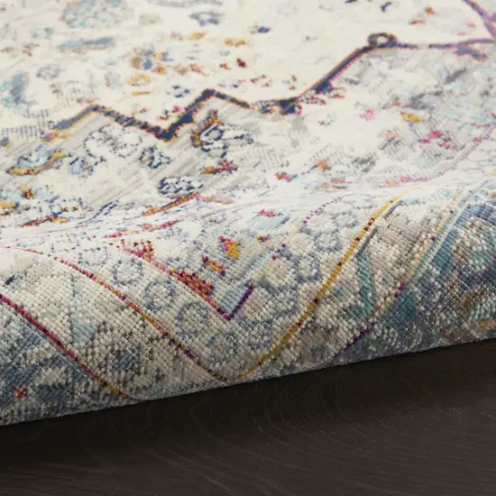 4' Ivory Blue And Orange Floral Distressed Round Rug Photo 8