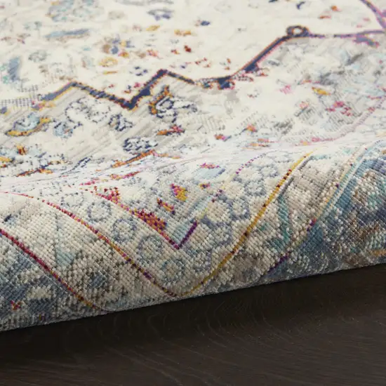 8' Ivory Blue And Orange Floral Distressed Runner Rug Photo 7