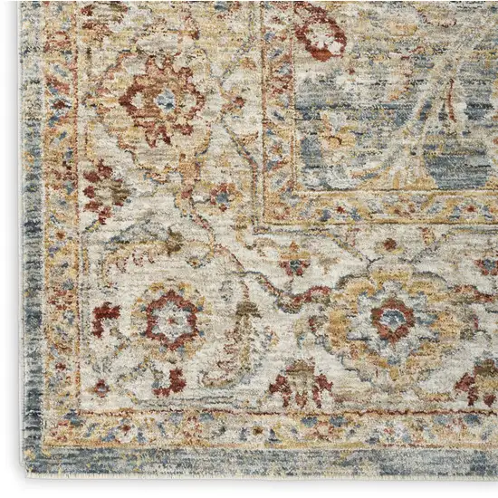 10' Ivory Blue And Orange Floral Medallion Distressed Runner Rug Photo 7