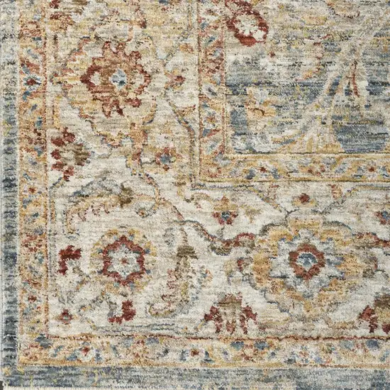 10' Ivory Blue And Orange Floral Medallion Distressed Runner Rug Photo 6