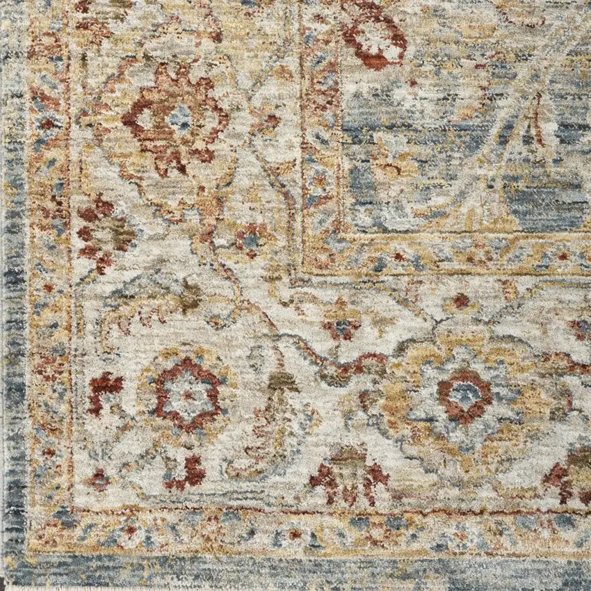10' Ivory Blue And Orange Floral Medallion Distressed Runner Rug Photo 6