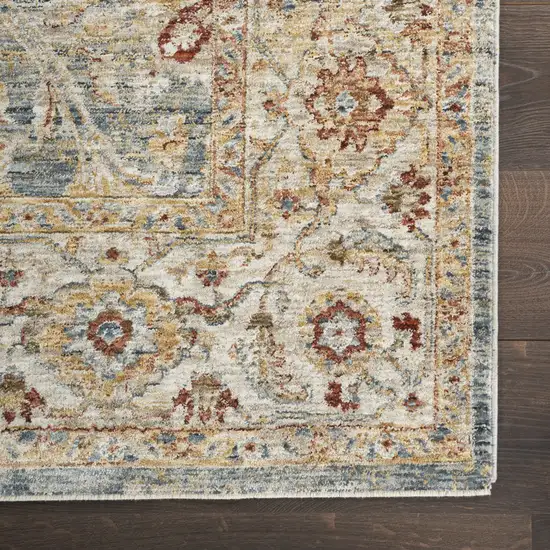 10' Ivory Blue And Orange Floral Medallion Distressed Runner Rug Photo 5