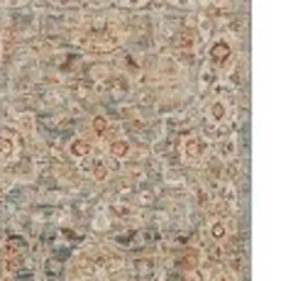 10' Ivory Blue And Orange Floral Medallion Distressed Runner Rug Photo 3