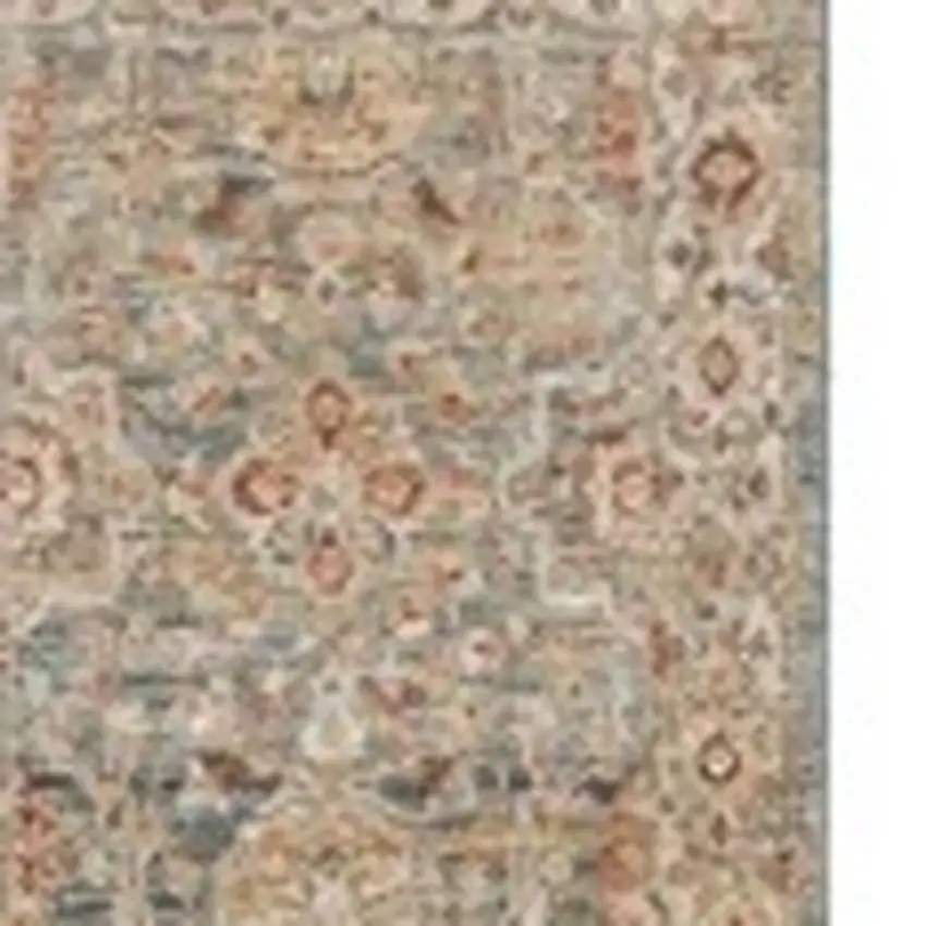 10' Ivory Blue And Orange Floral Medallion Distressed Runner Rug Photo 3