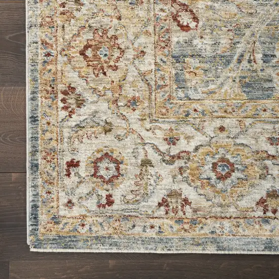 10' Ivory Blue And Orange Floral Medallion Distressed Runner Rug Photo 9