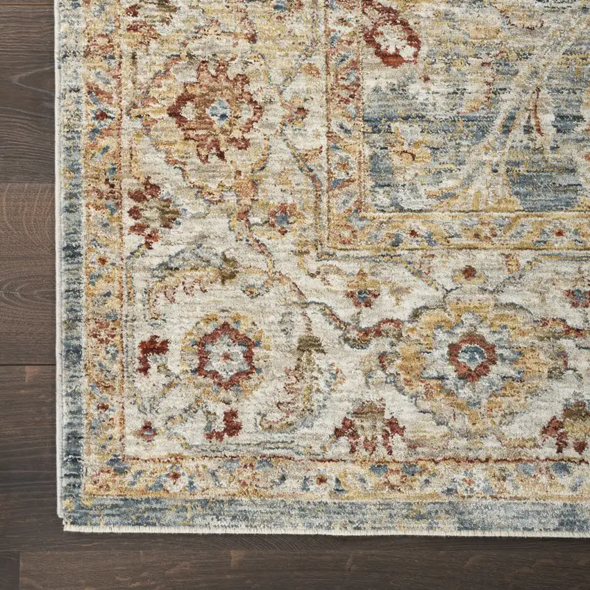 10' Ivory Blue And Orange Floral Medallion Distressed Runner Rug Photo 9