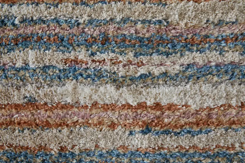 8' Ivory Blue And Orange Striped Power Loom Stain Resistant Runner Rug Photo 6