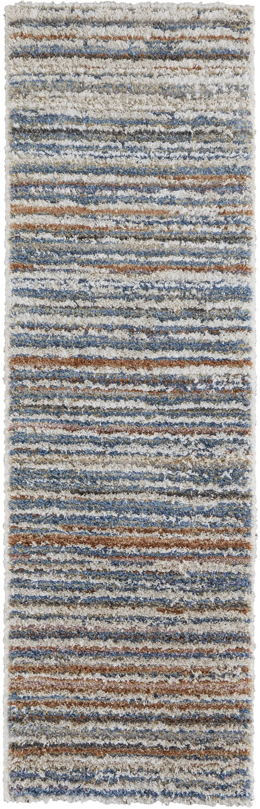 8' Ivory Blue And Orange Striped Power Loom Stain Resistant Runner Rug Photo 1