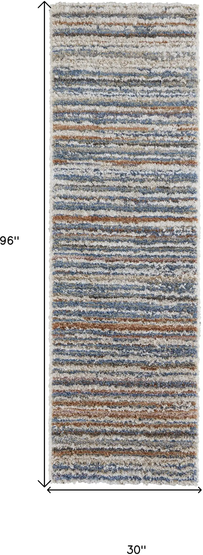 8' Ivory Blue And Orange Striped Power Loom Stain Resistant Runner Rug Photo 7