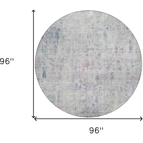 8' Ivory Blue And Purple Round Floral Washable Indoor Outdoor Area Rug Photo 9