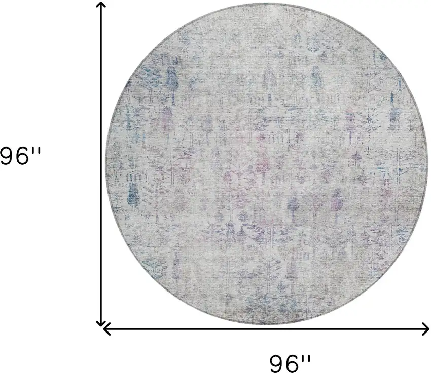 8' Ivory Blue And Purple Round Floral Washable Indoor Outdoor Area Rug Photo 9