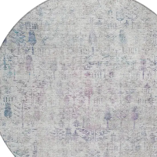 8' Ivory Blue And Purple Round Floral Washable Indoor Outdoor Area Rug Photo 5
