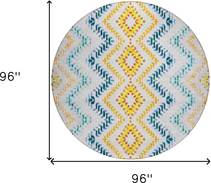 8' Ivory Blue And Purple Round Geometric Washable Indoor Outdoor Area Rug Photo 3