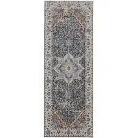 Photo of 10' Ivory Blue And Red Floral Power Loom Runner Rug With Fringe
