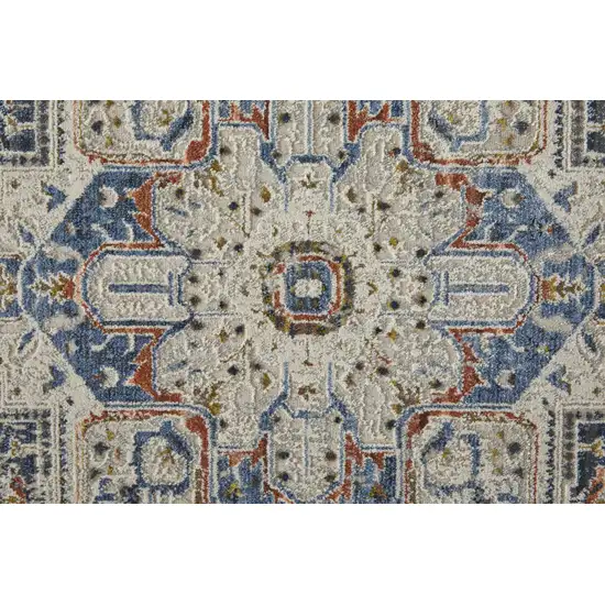 12' Ivory Blue And Red Floral Power Loom Runner Rug With Fringe Photo 3