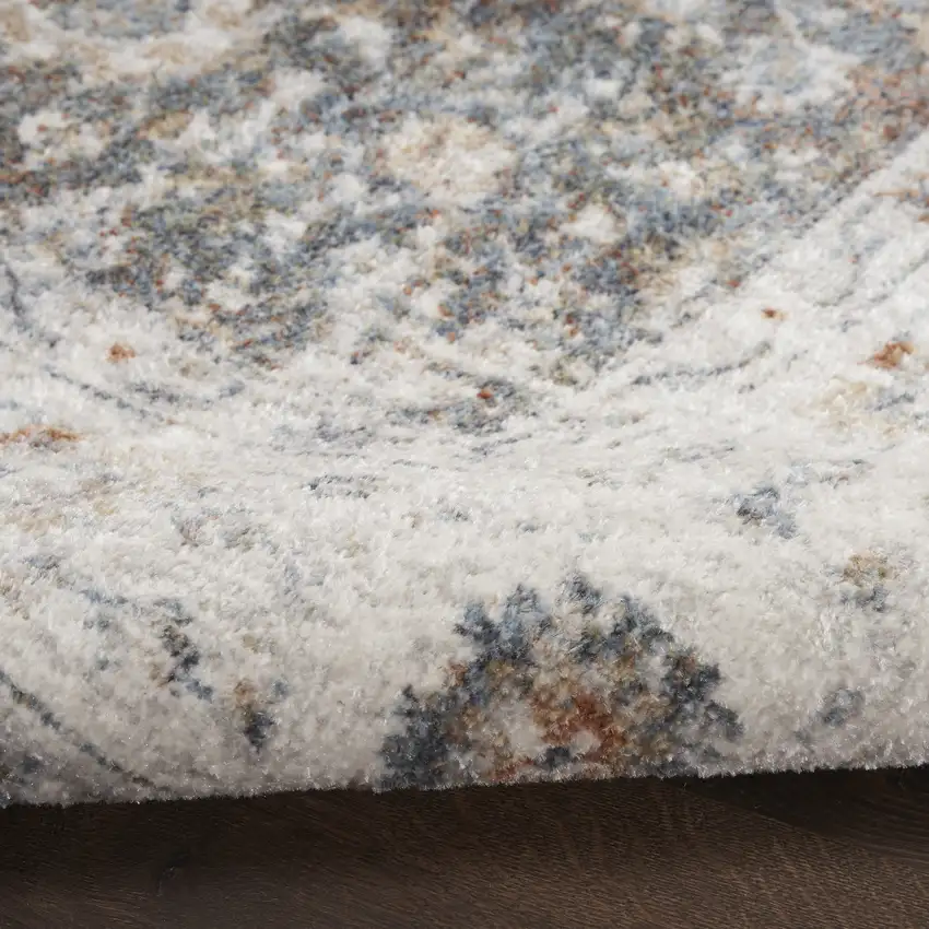 6' Ivory Blue And Rust Floral Distressed Runner Rug Photo 9