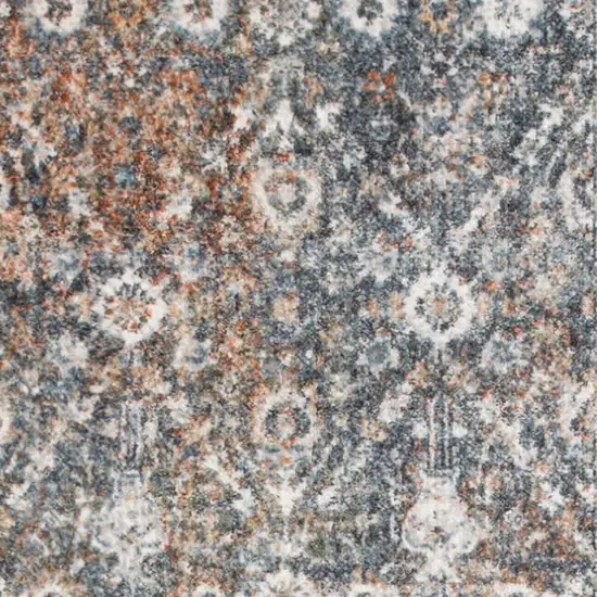 6' Ivory Blue And Rust Floral Distressed Runner Rug Photo 3