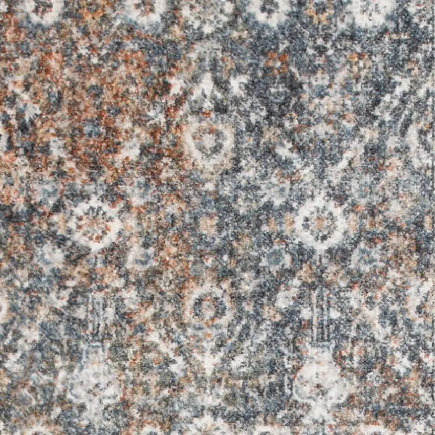 6' Ivory Blue And Rust Floral Distressed Runner Rug Photo 3