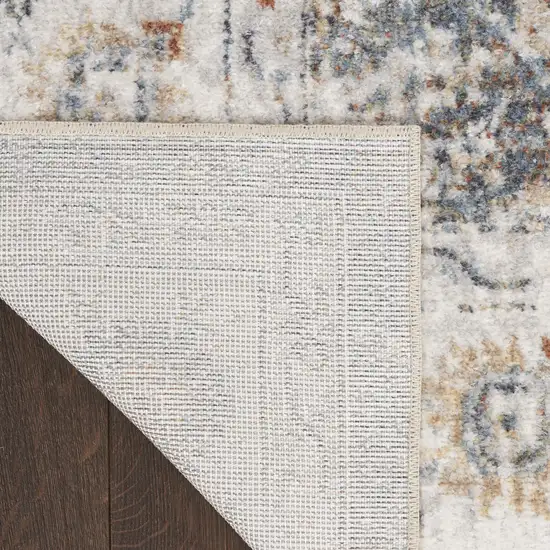8' Ivory Blue And Rust Floral Distressed Runner Rug Photo 9