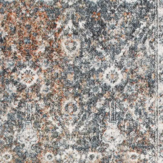 8' Ivory Blue And Rust Floral Distressed Runner Rug Photo 3